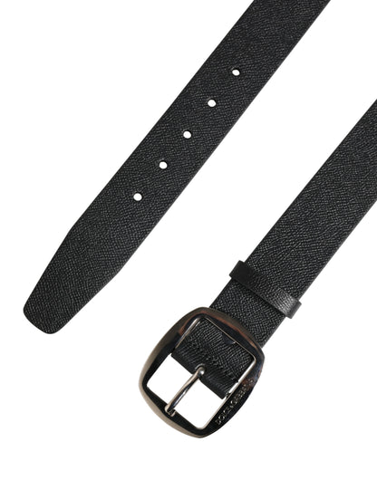 Black Calf Leather Silver Metal Buckle Belt