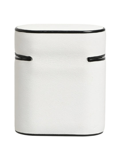 White Calf Leather Logo Print Flip Holder  Airpods Case