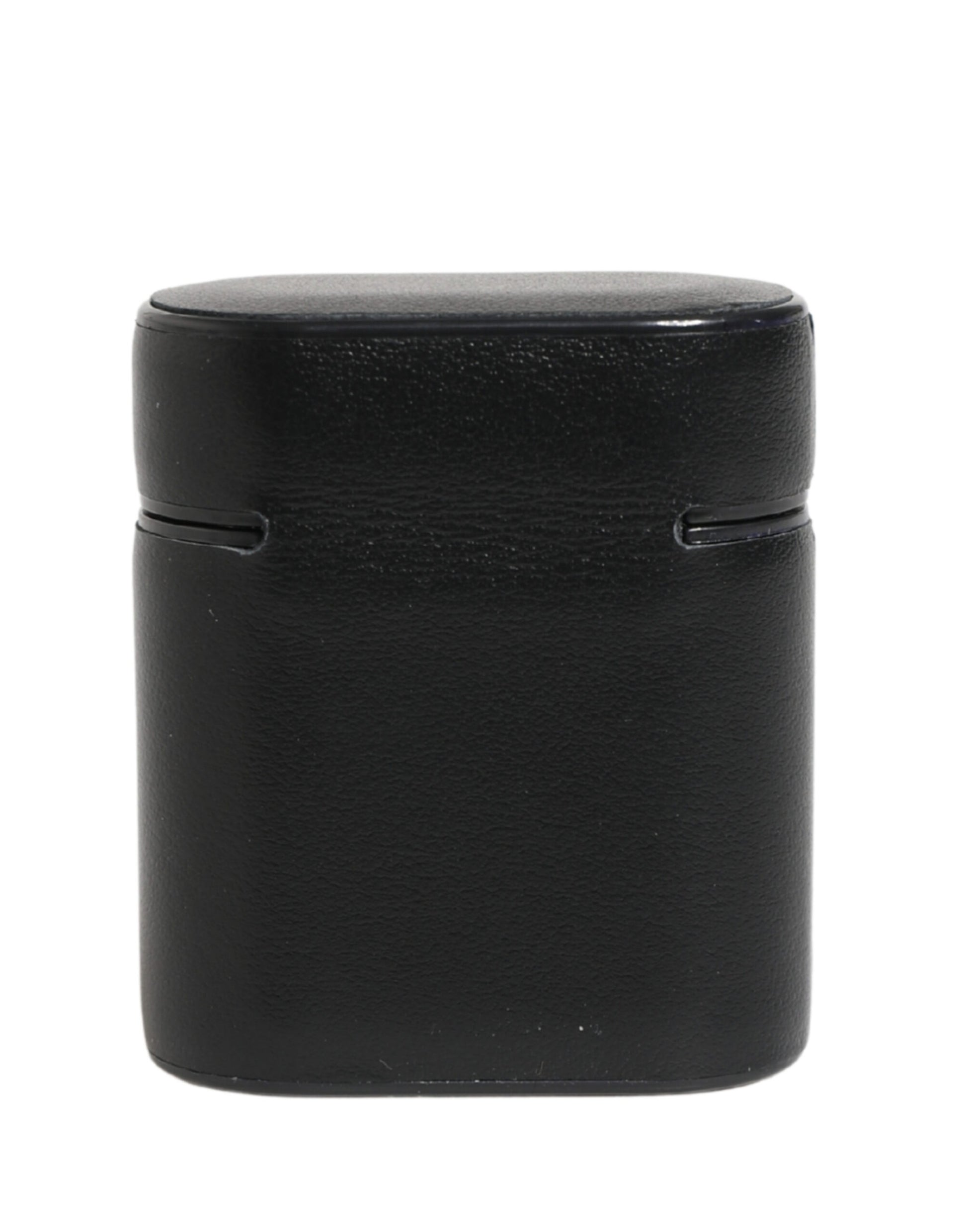 Black Calf Leather Logo Print Flip Holder Airpods Case