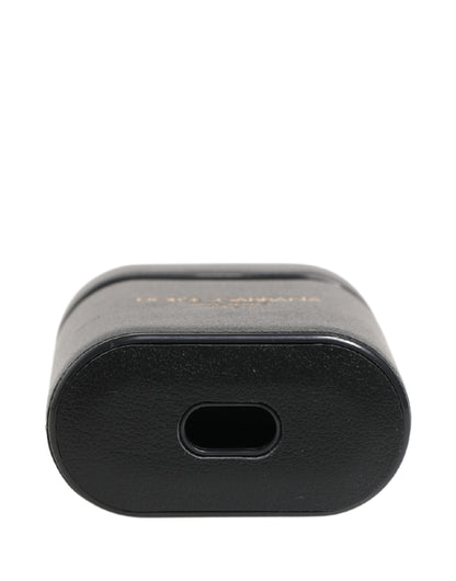 Black Calf Leather Logo Print Flip Holder Airpods Case