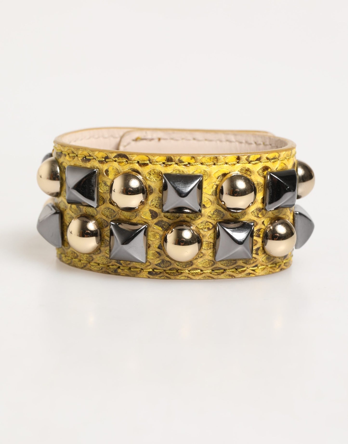 Yellow Leather Cuff Studded Embellished Bracelet
