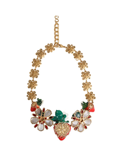 Gold Brass FRUIT Pendants Flowers Crystal Logo Necklace
