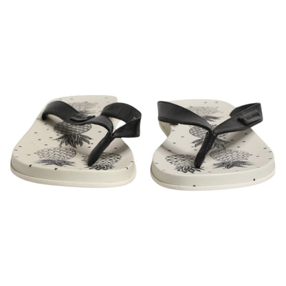 White Pineapple Print Slides Flip Flops Shoes