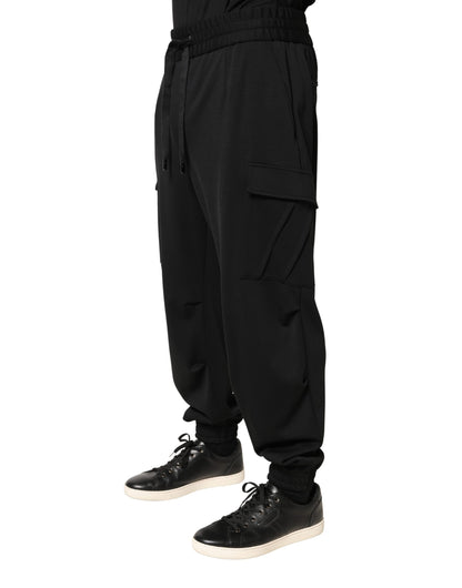Black Polyester Cargo Jogger Men Trouser Pants