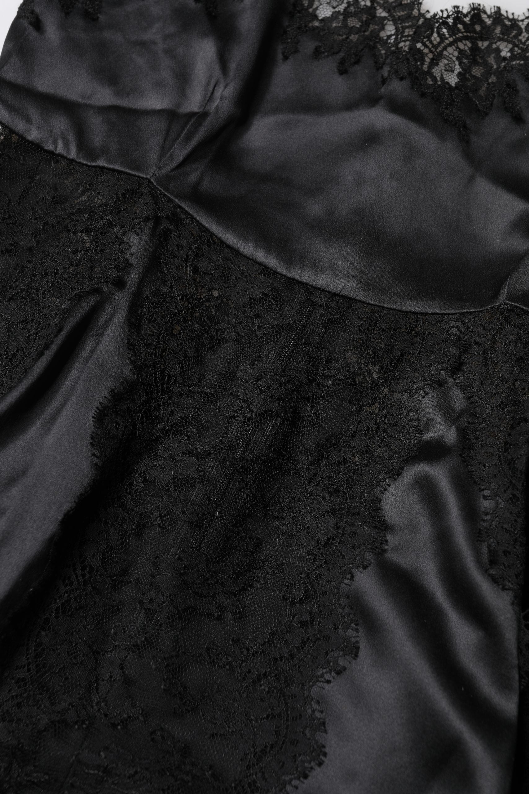 Black Silk Lace Trim Lingerie Top Underwear