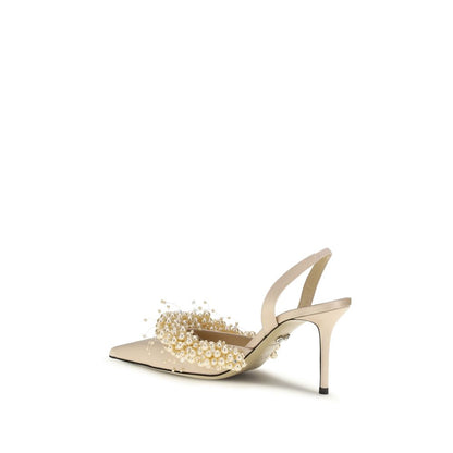 Beige Silk High Heel Pumps