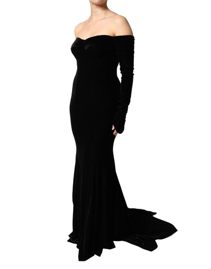 Black Off Shoulder Bodycon Long Gown Dress