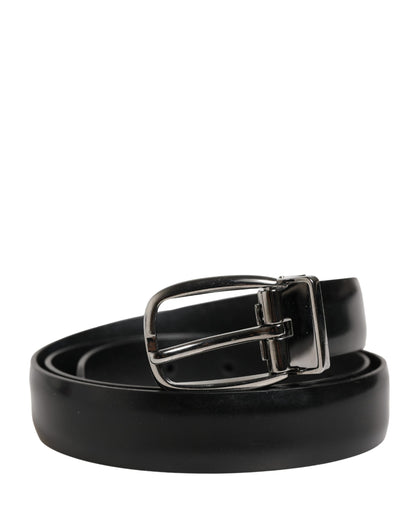 Men Black Classic Leather Metal Buckle Belt