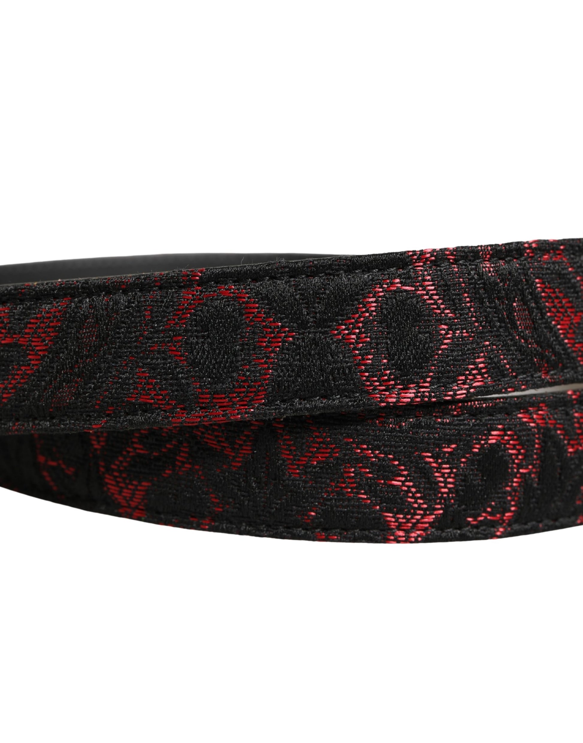 Black Red Polyester Silver Metal Buckle Belt