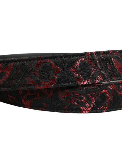 Black Red Polyester Silver Metal Buckle Belt