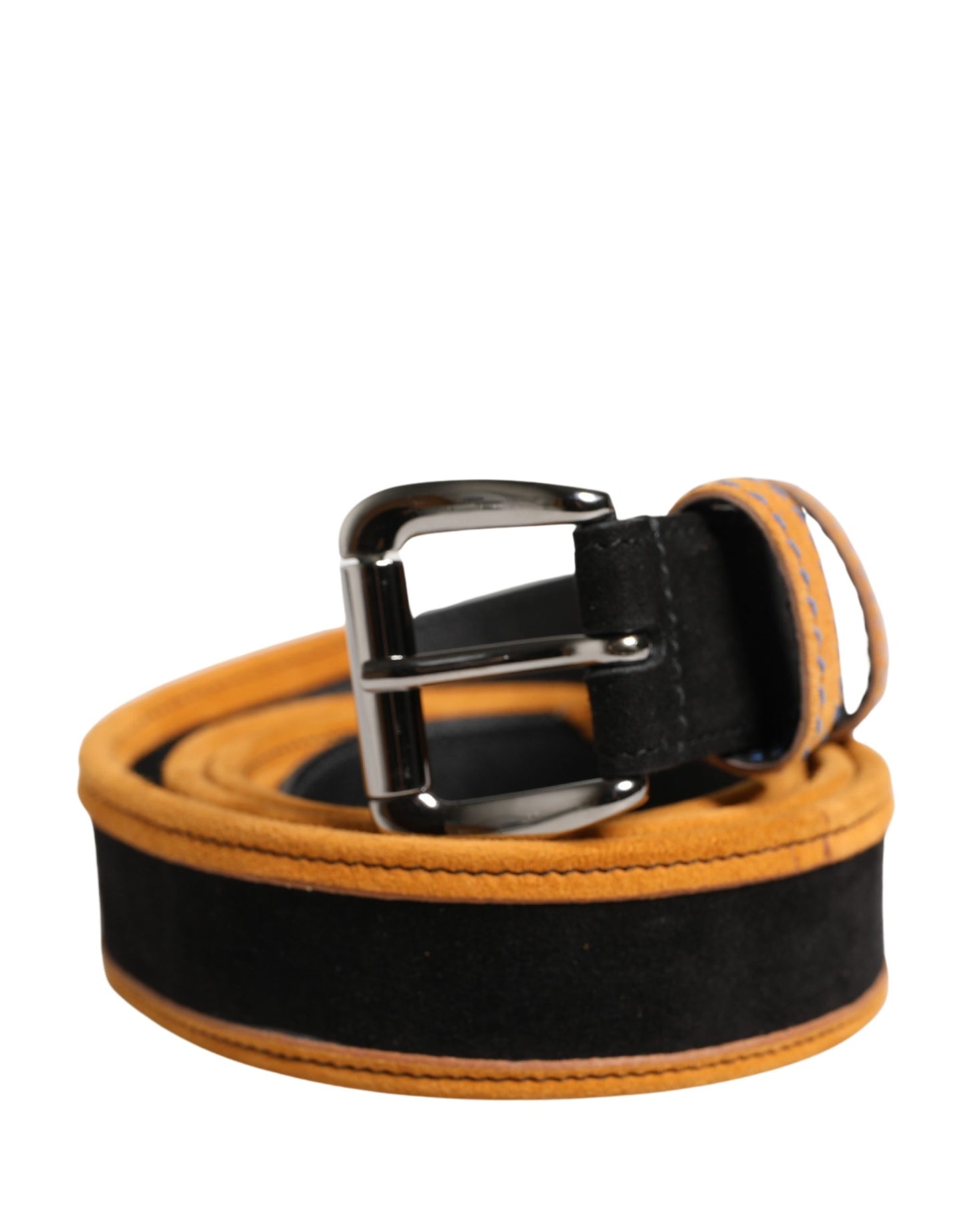 Men Black Orange Polyester Metal Buckle Belt