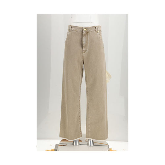 Beige Cotton High-Waisted Jean