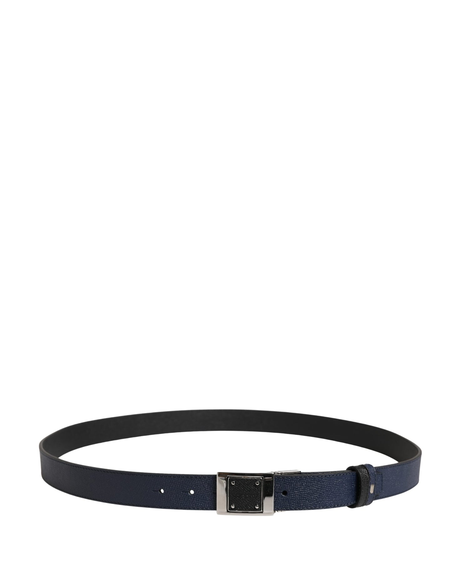 Men Blue Calfskin Leather Square Buckle Belt