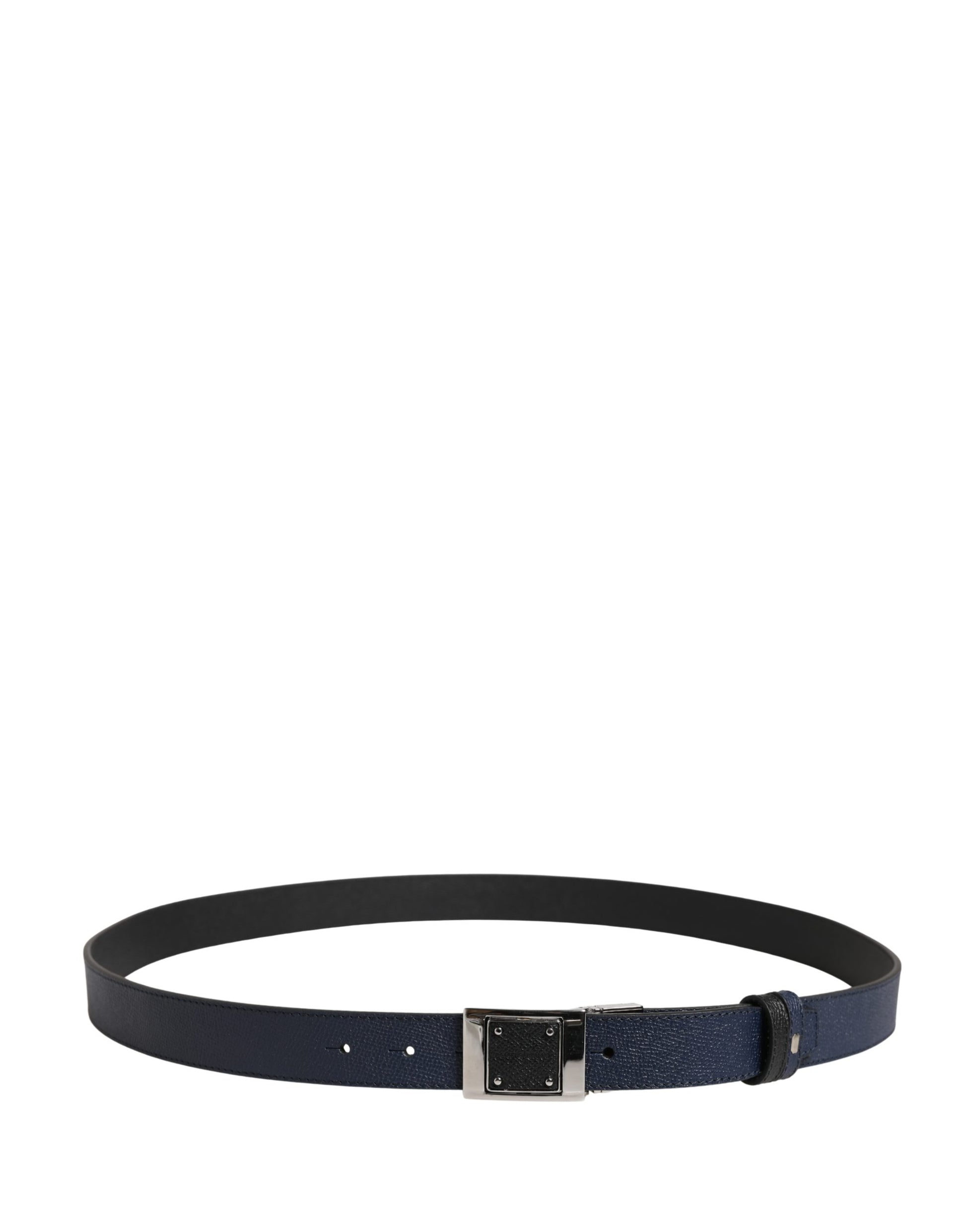 Men Blue Calfskin Leather Square Buckle Belt