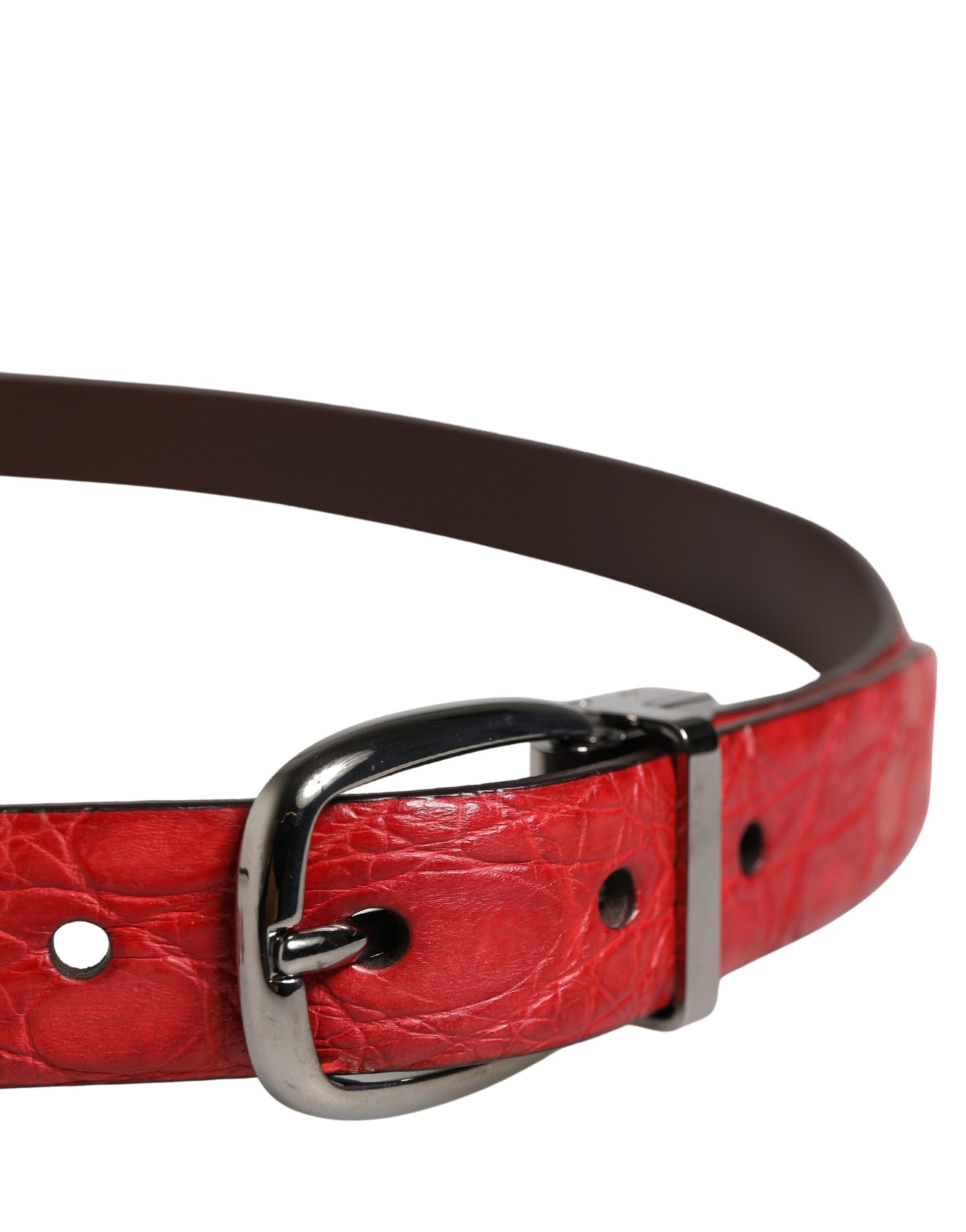 Men Red Exotic Leather Metal Buckle Belt