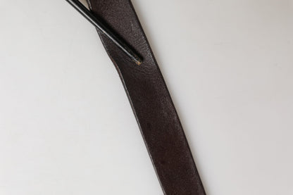 Men Brown Calf Leather Logo Metal Buckle Belt