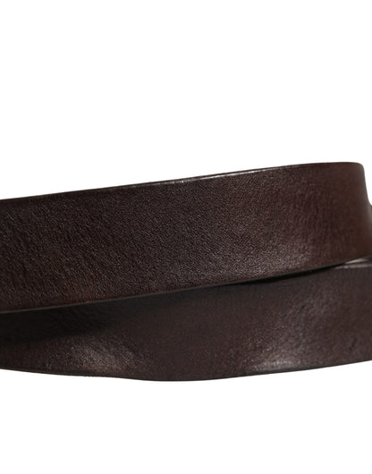 Men Brown Calf Leather Logo Metal Buckle Belt