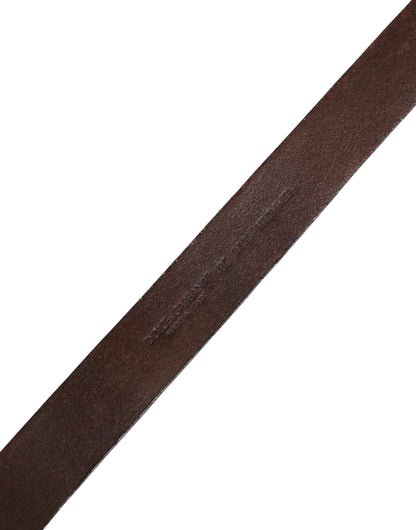 Men Brown Calf Leather Logo Metal Buckle Belt