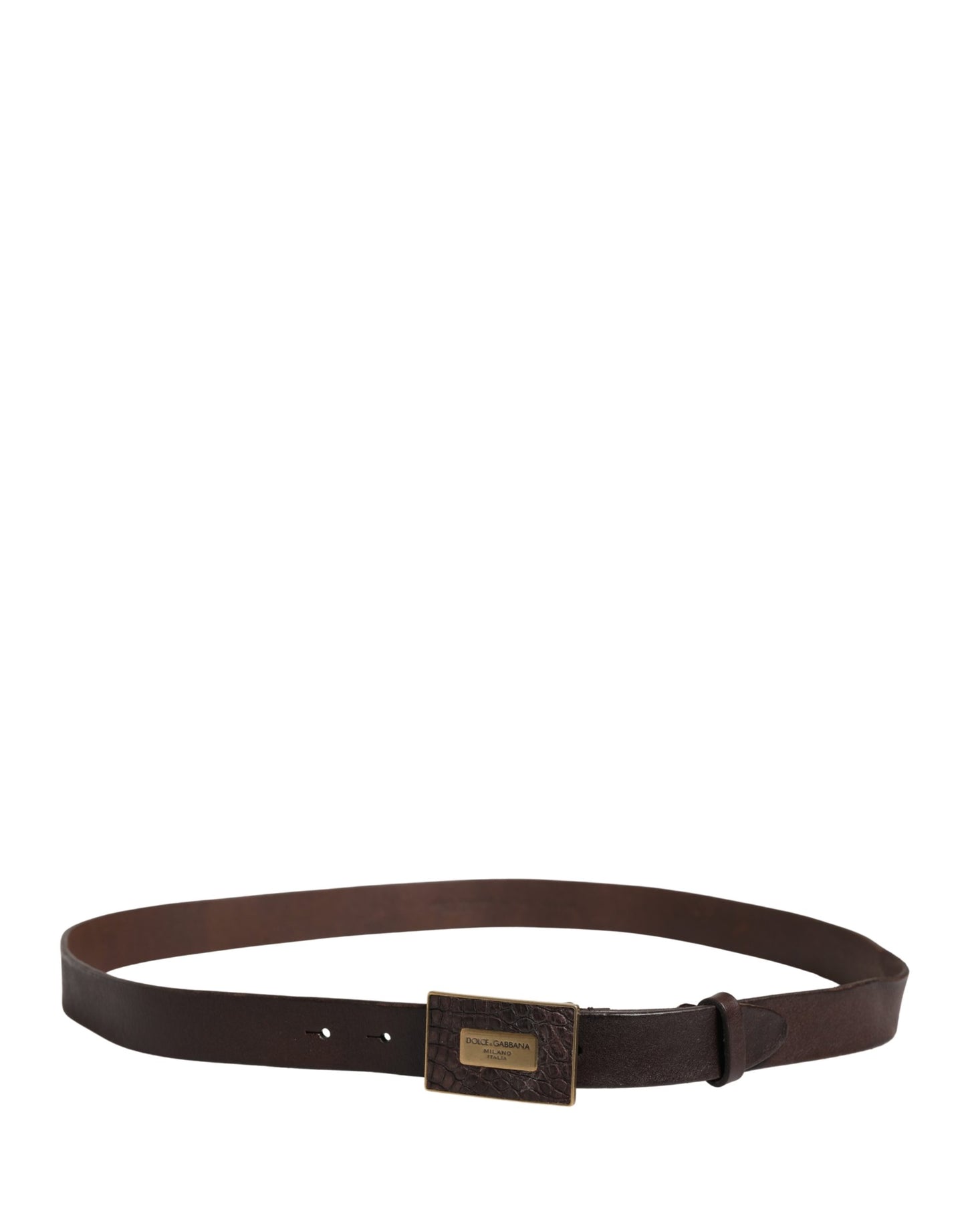 Men Brown Calf Leather Logo Metal Buckle Belt