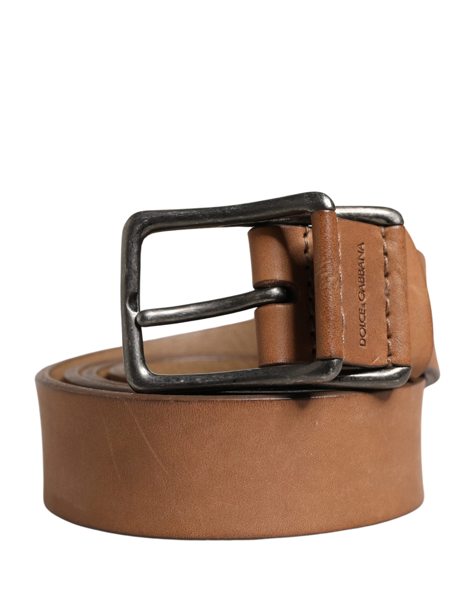 Men Brown Leather Classic Metal Buckle Belt