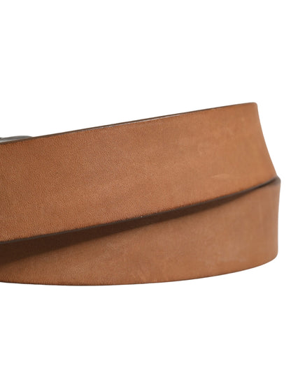 Men Brown Leather Classic Metal Buckle Belt