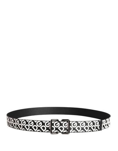 White Black Logo Leather Metal Buckle Belt