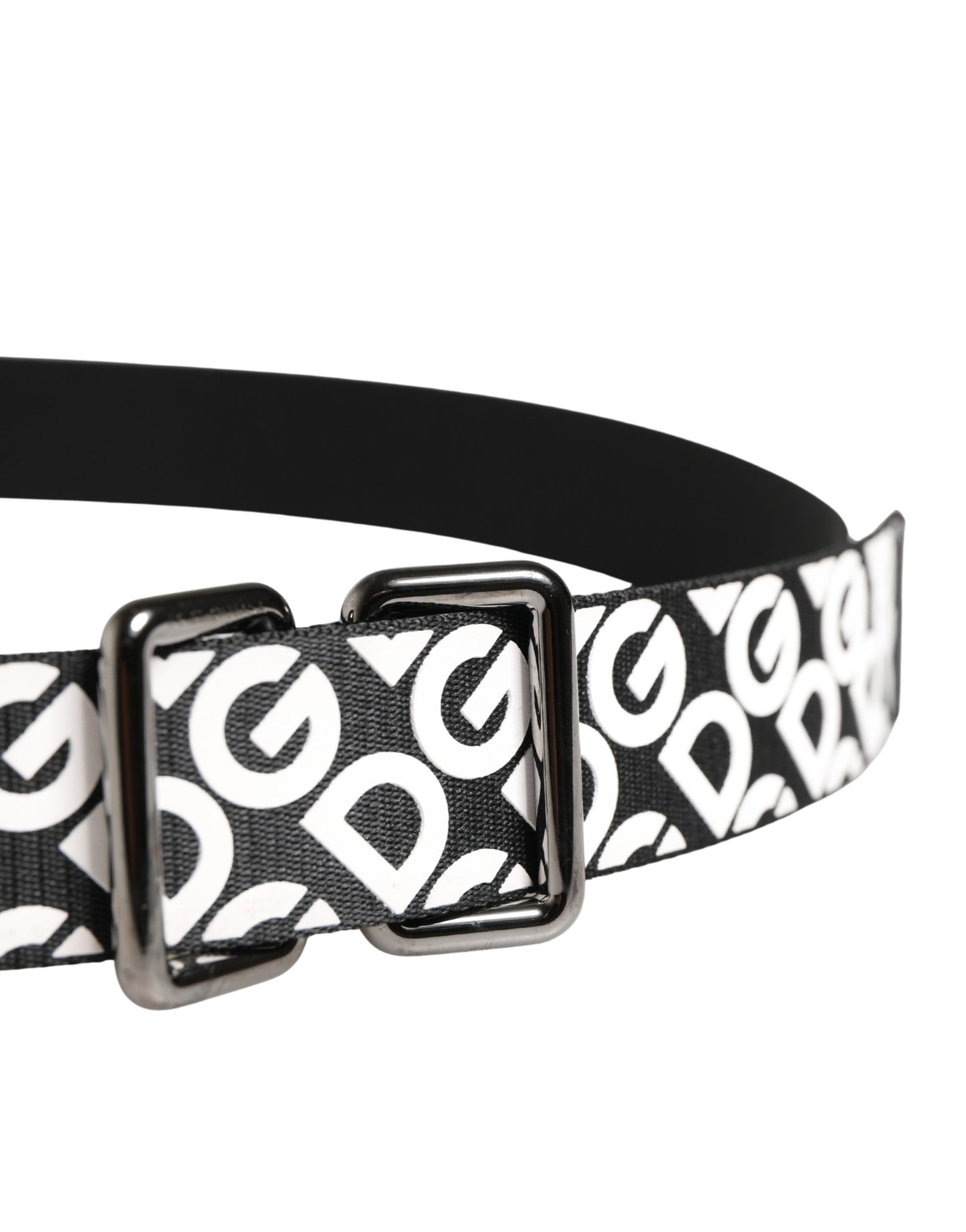 White Black Logo Leather Metal Buckle Belt