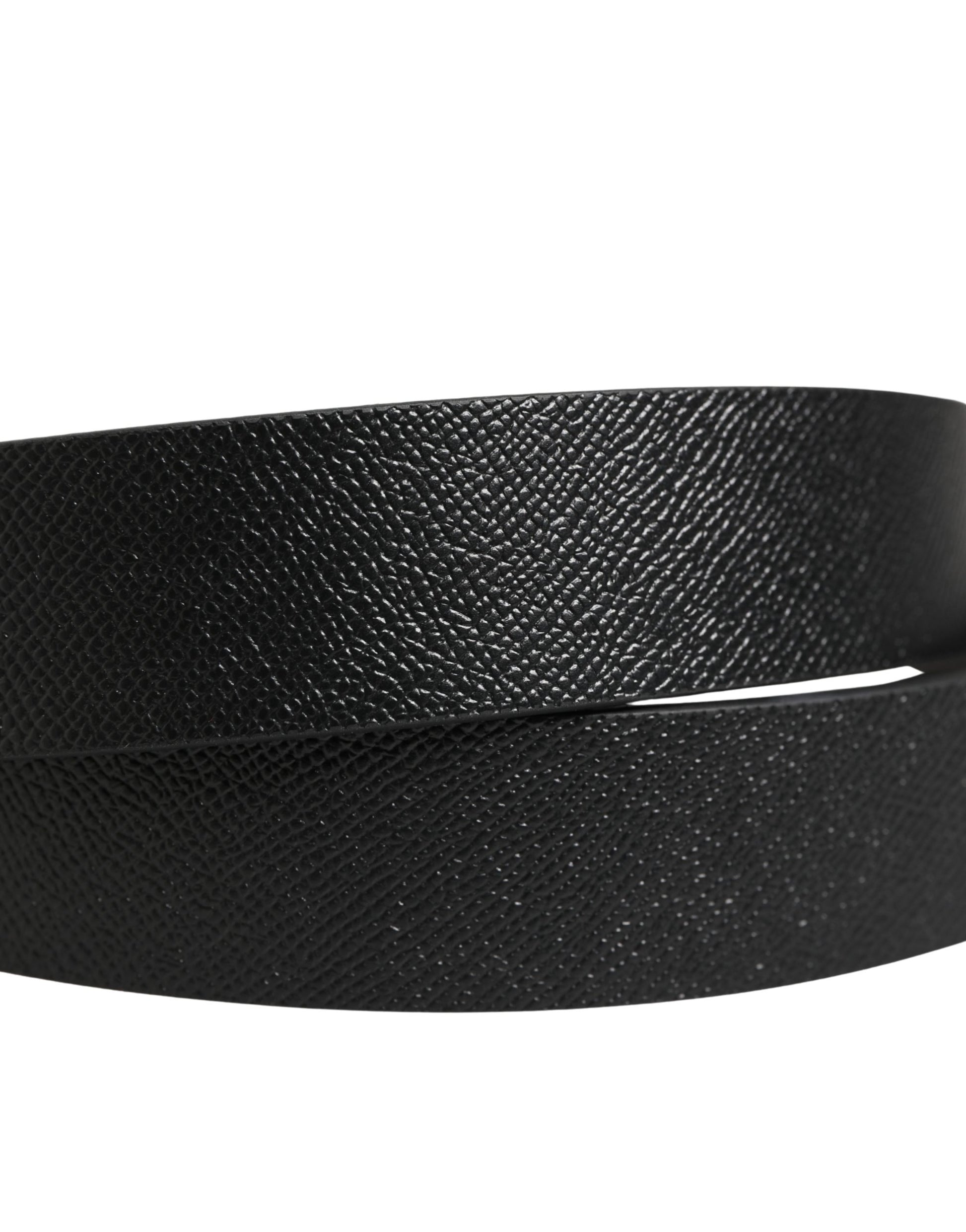Black Classic Leather Logo Metal Buckle Belt