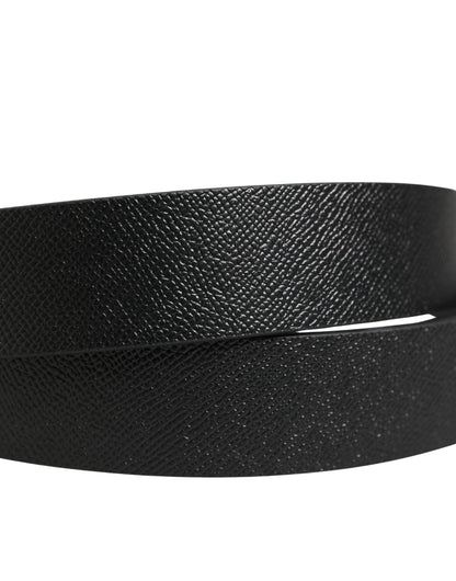 Black Classic Leather Logo Metal Buckle Belt