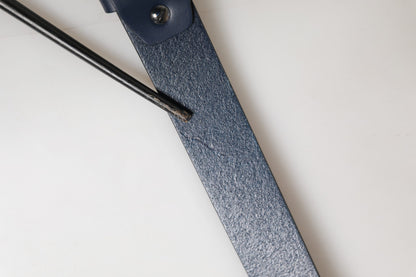 Blue Calf Leather Logo Metal Buckle Belt