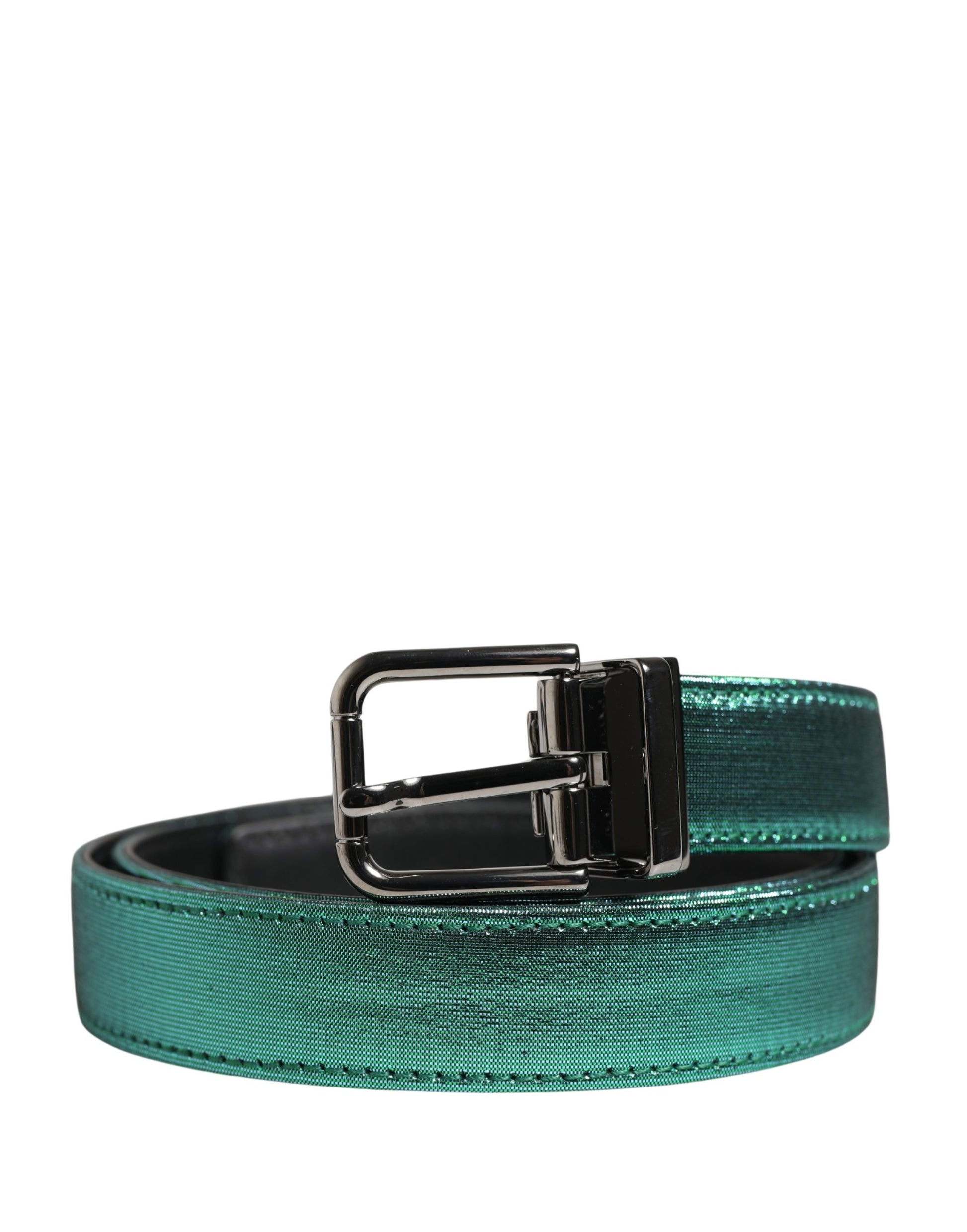 Men Green Lurex Polyester Metal Buckle Belt