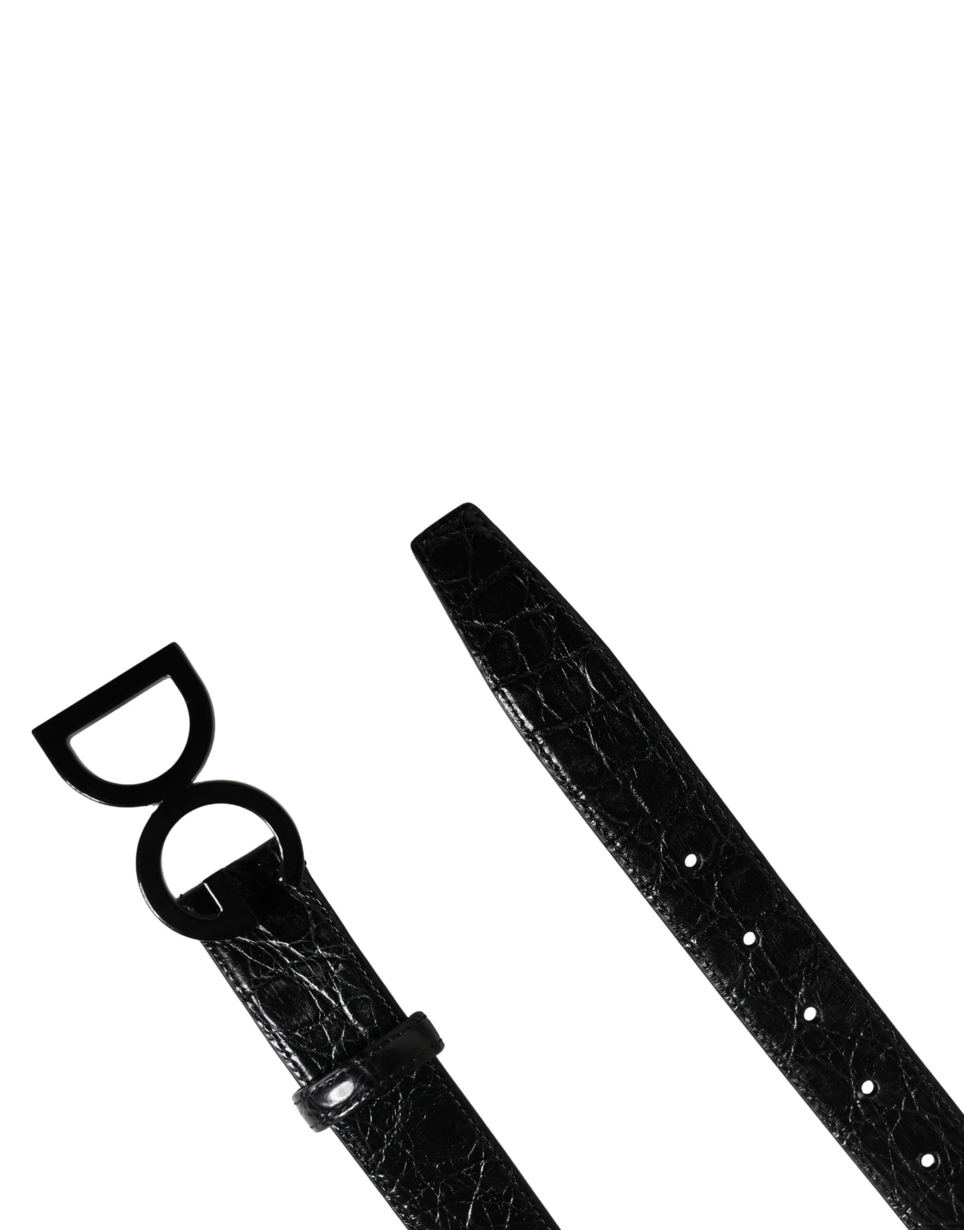 Men Black Exotic Leather Logo Buckle Belt