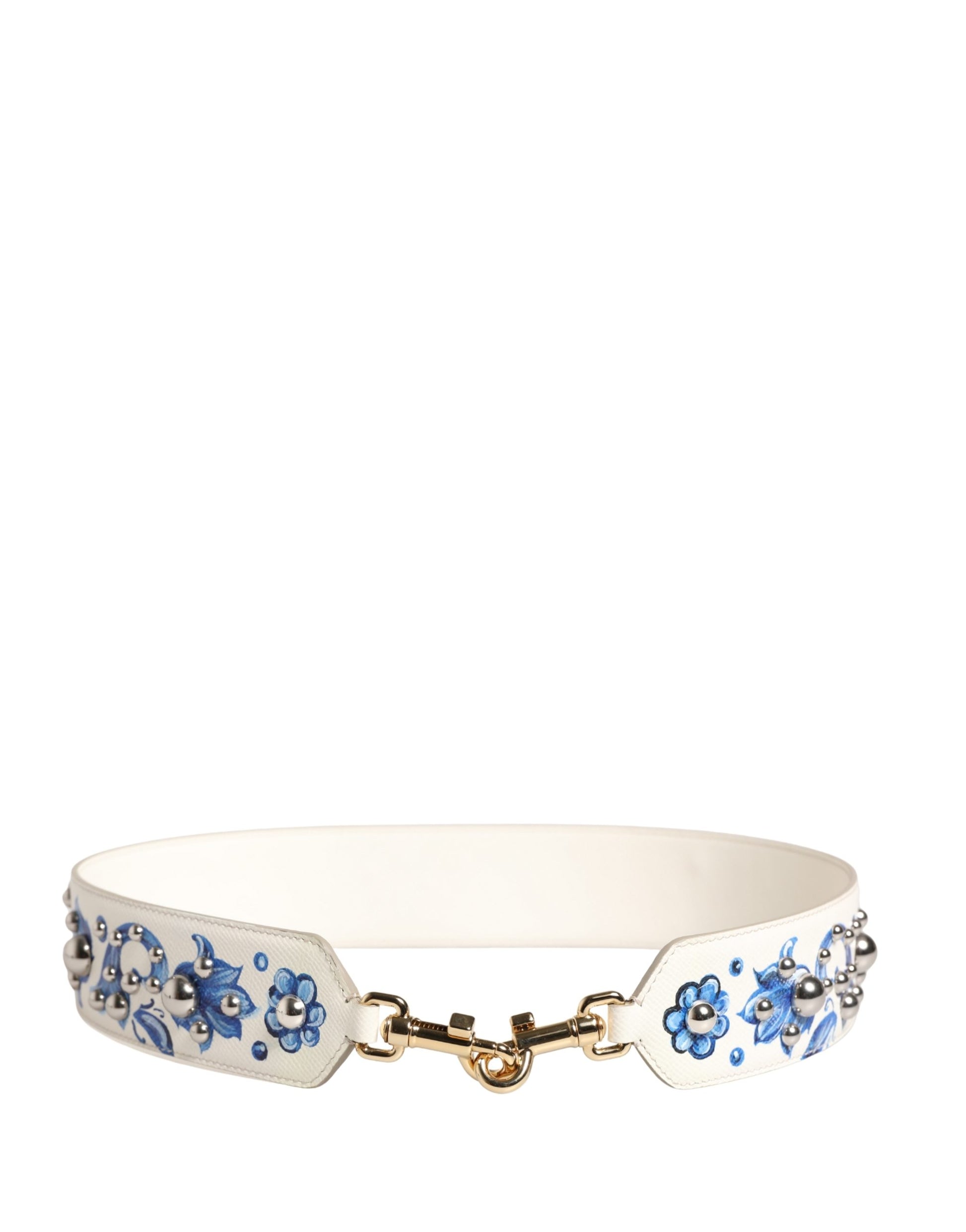 White Blue Floral Leather Stud Accessory Shoulder Strap