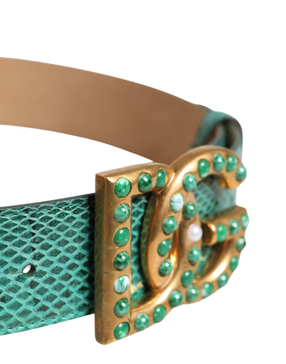 Green Leather DG Logo Embellished Buckle Belt