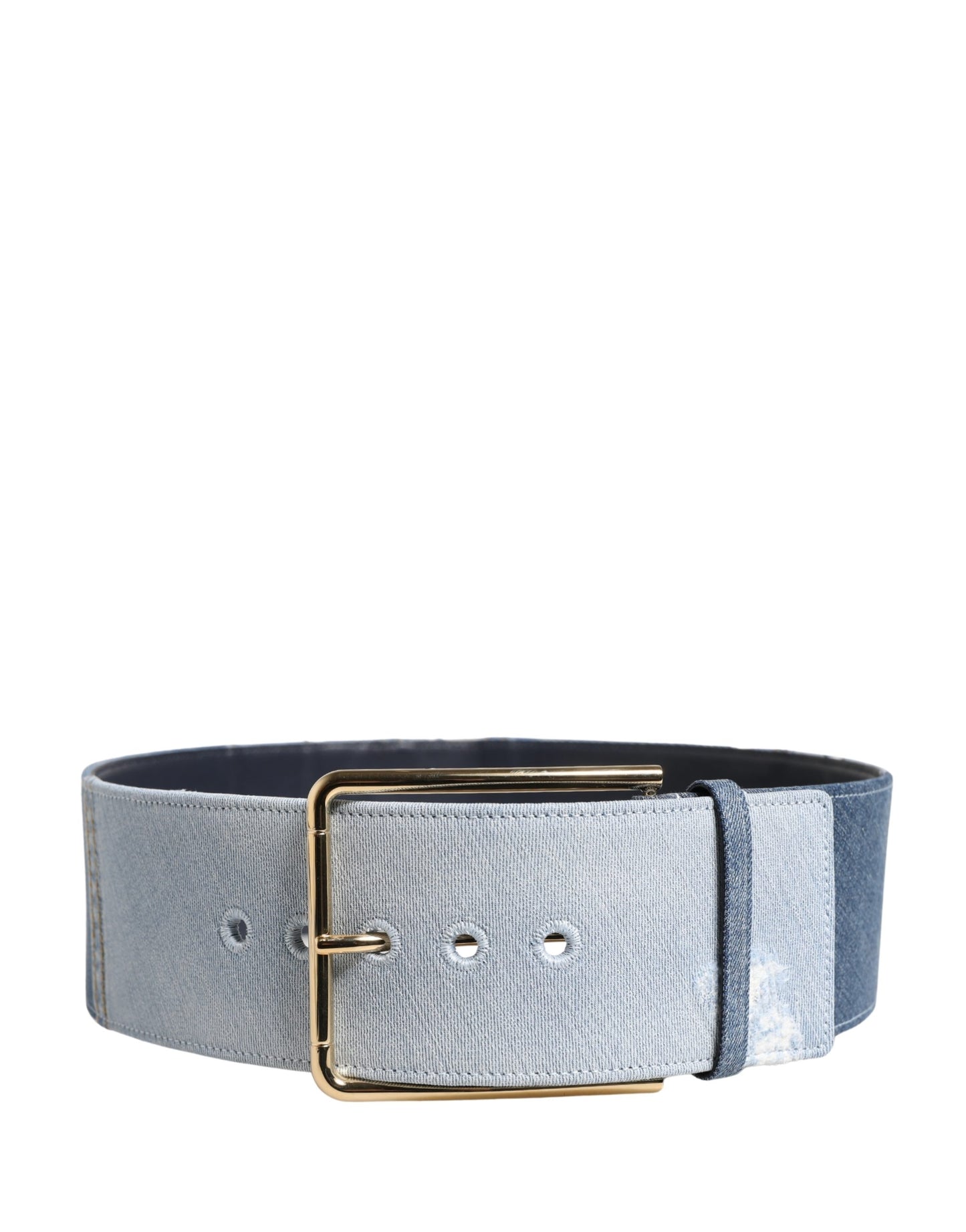 Blue Two Tone Denim Gold Metal Buckle Belt