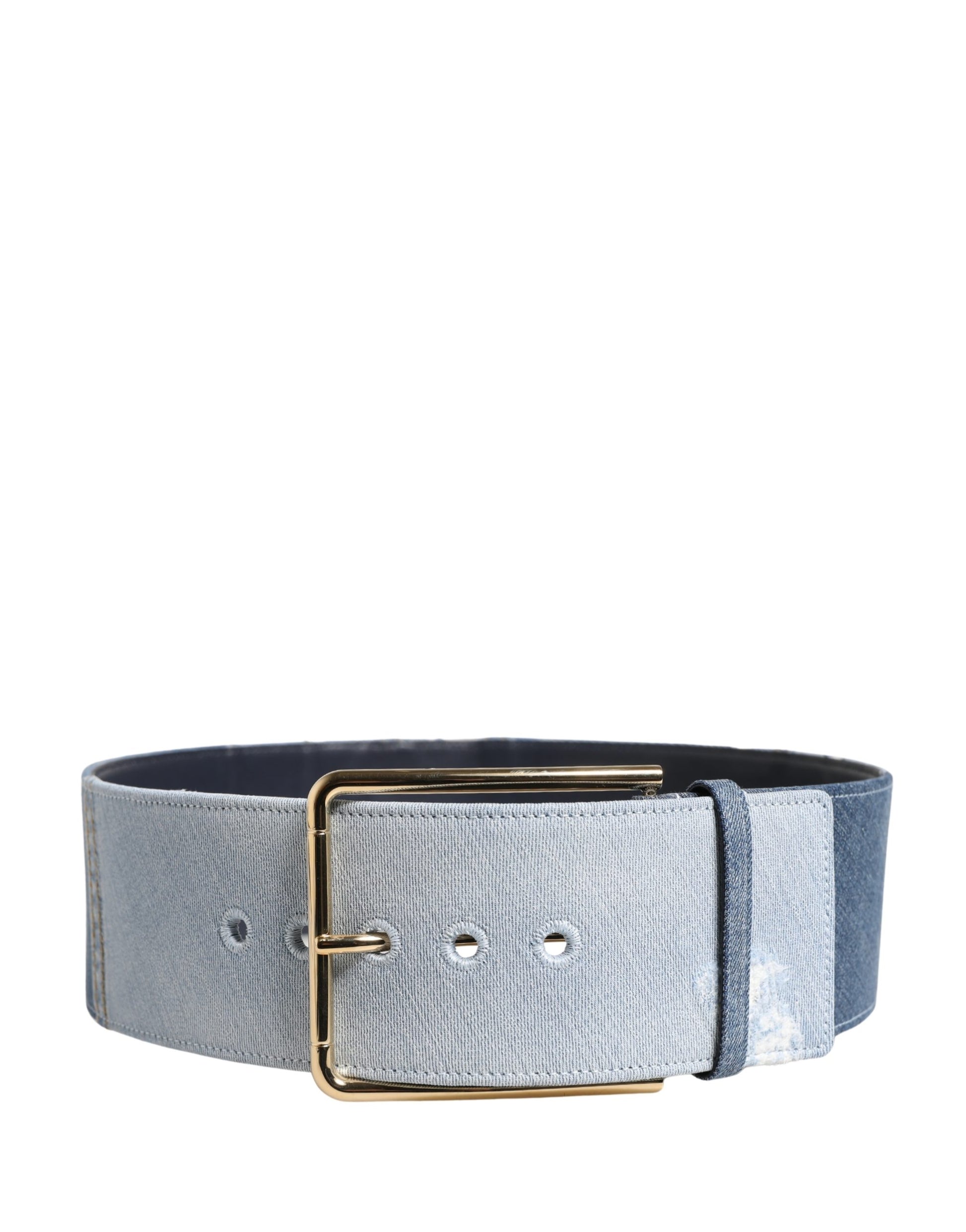 Blue Two Tone Denim Gold Metal Buckle Belt