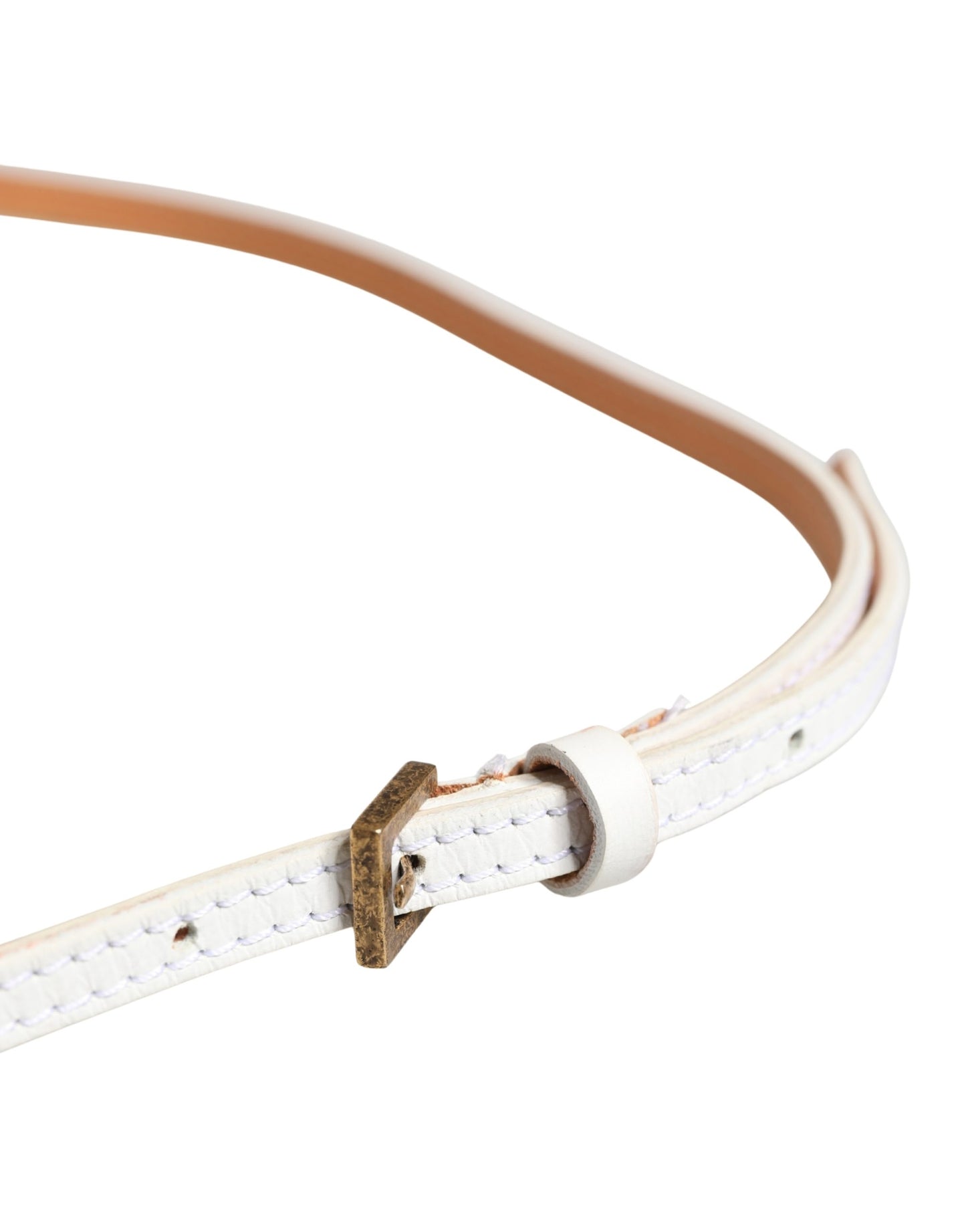 White Leather Skinny Gold Metal Buckle Belt