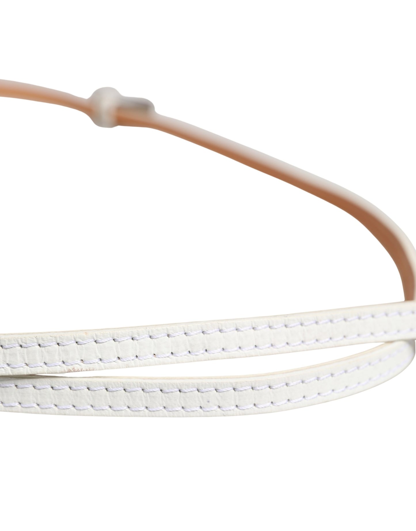 White Leather Skinny Gold Metal Buckle Belt