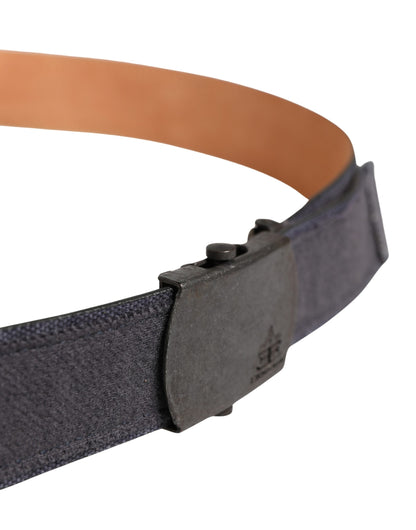 Black Wool Cotton Logo Metal Buckle Belt