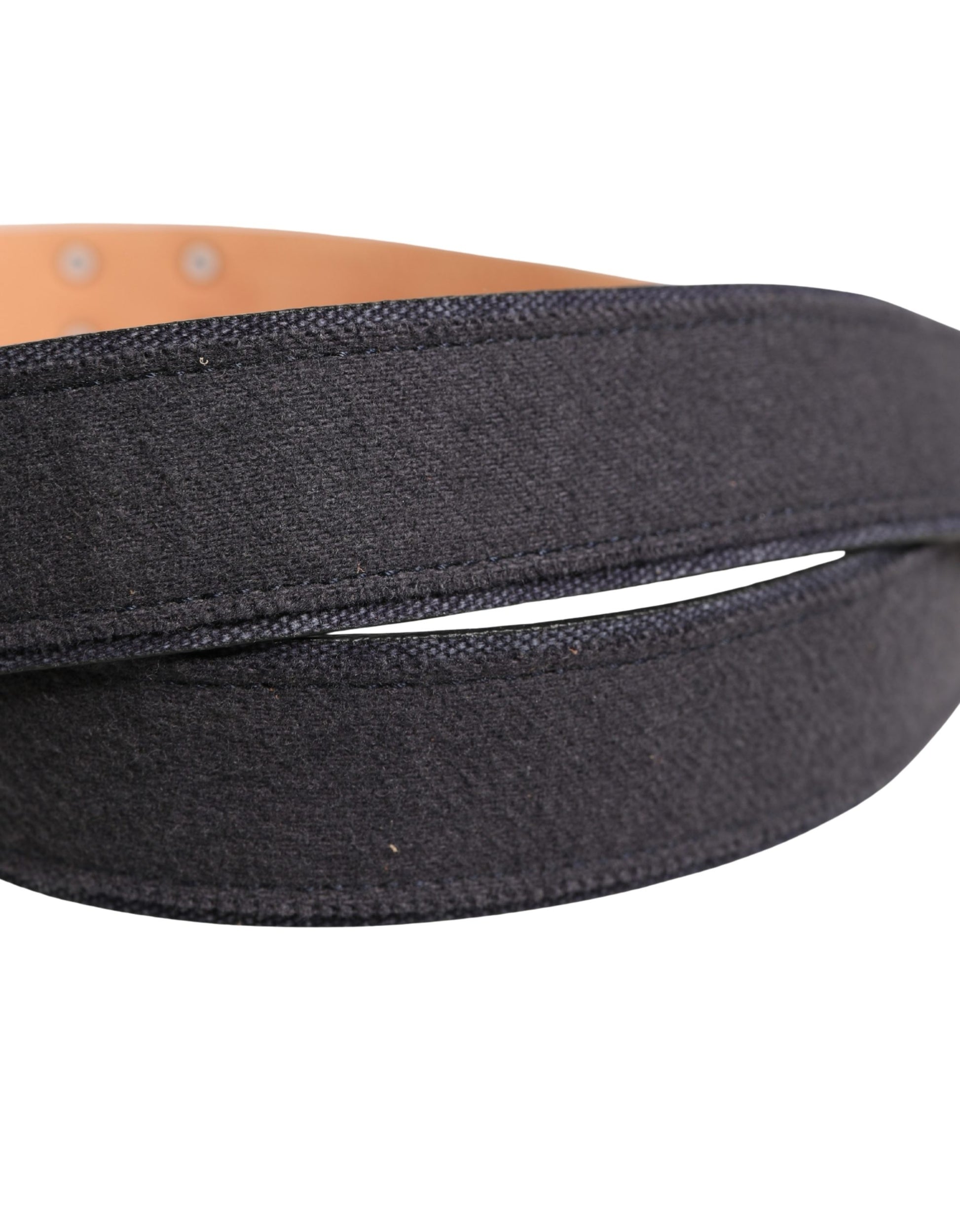 Black Wool Cotton Logo Metal Buckle Belt
