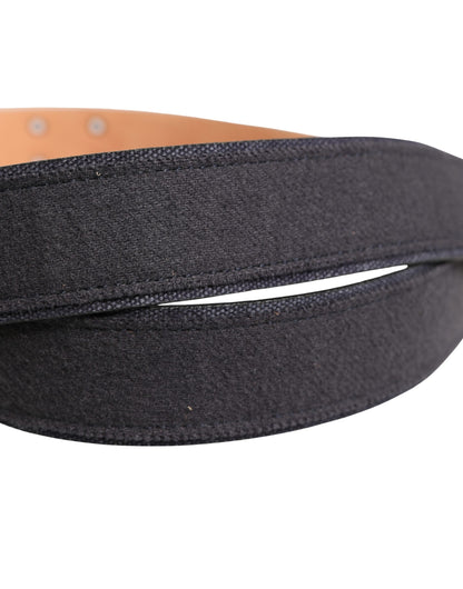 Black Wool Cotton Logo Metal Buckle Belt