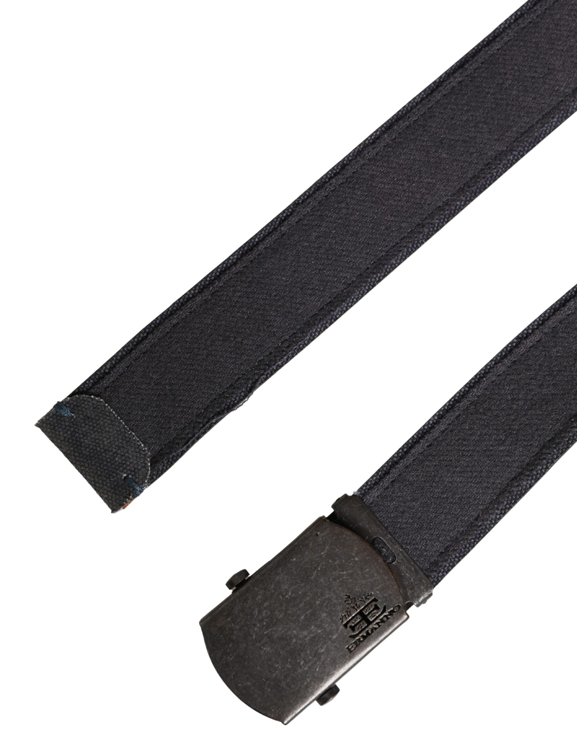 Black Wool Cotton Logo Metal Buckle Belt