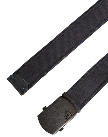 Black Wool Cotton Logo Metal Buckle Belt