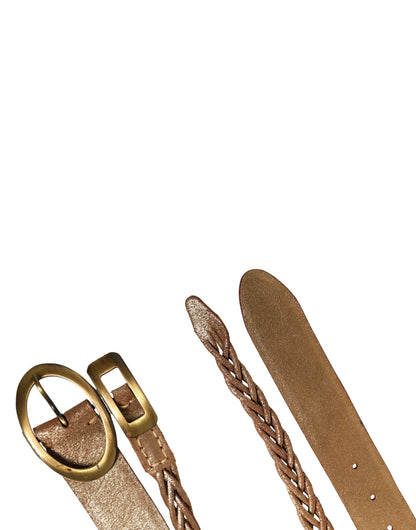 Gold Leather Braided Metal Buckle Belt