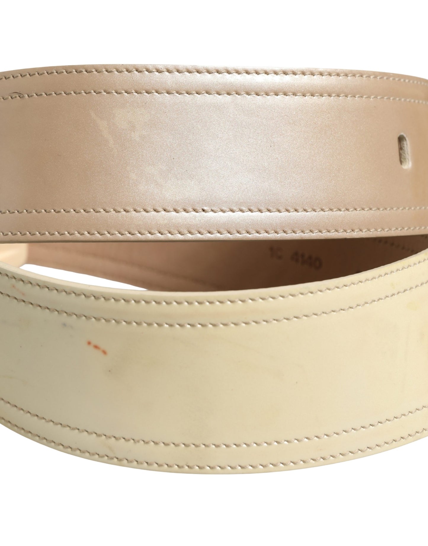 Beige Leather Logo Wide Waist Women Square Buckle Belt