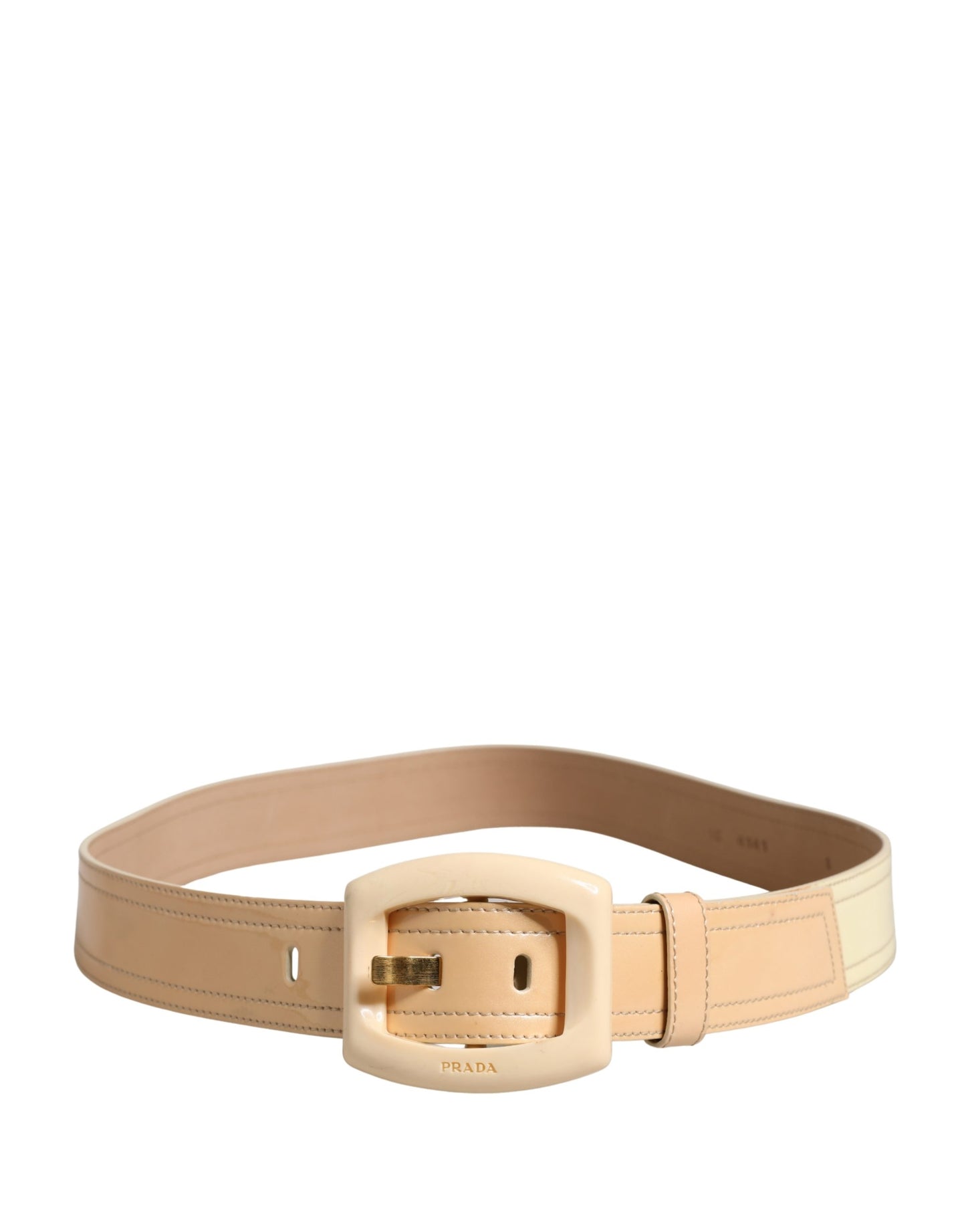 Beige Leather Logo Wide Waist Women Square Buckle Belt