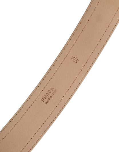 Beige Leather Logo Wide Waist Women Square Buckle Belt