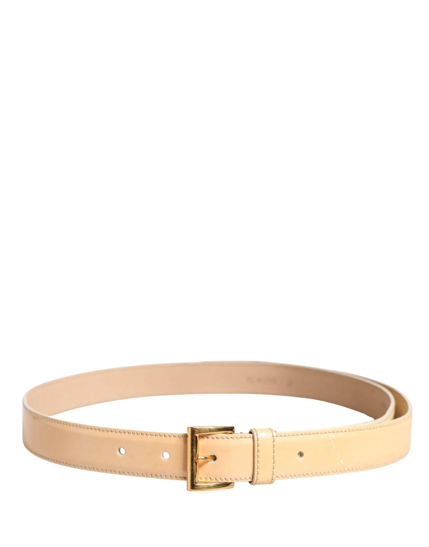 Beige Leather Logo Waist Women Gold Metal Buckle Belt