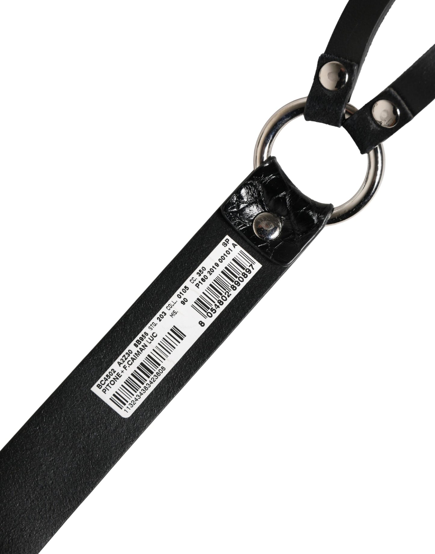 Black Exotic Leather Silver Metal Buckle Belt