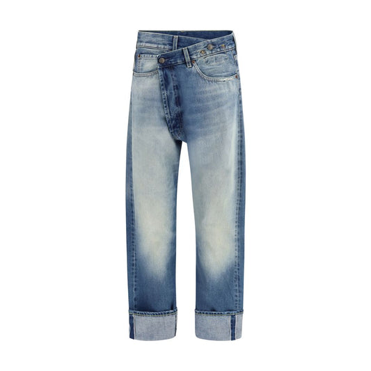 Blue Cotton Straight-Leg Jeans